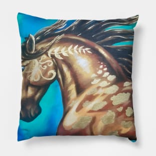 Gilded Buckskin Horse Painting Pillow