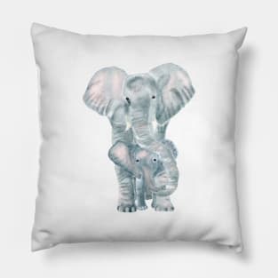 Elephants watercolor | linen texture | pattern design Pillow