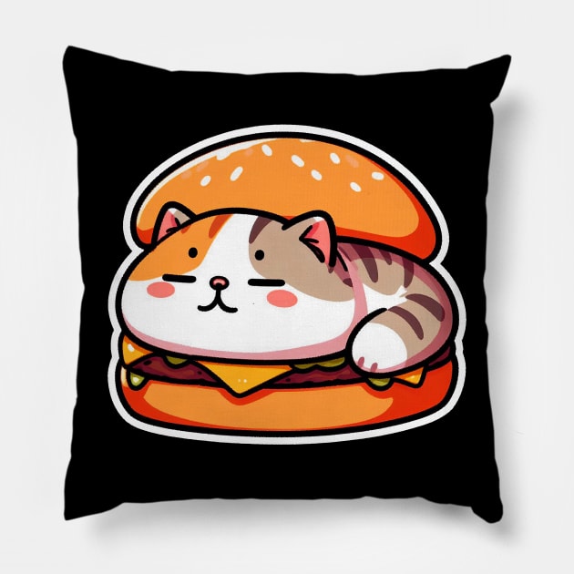 Kawaii Cat is Sleeping inside a Hamburger Pillow by Plushism