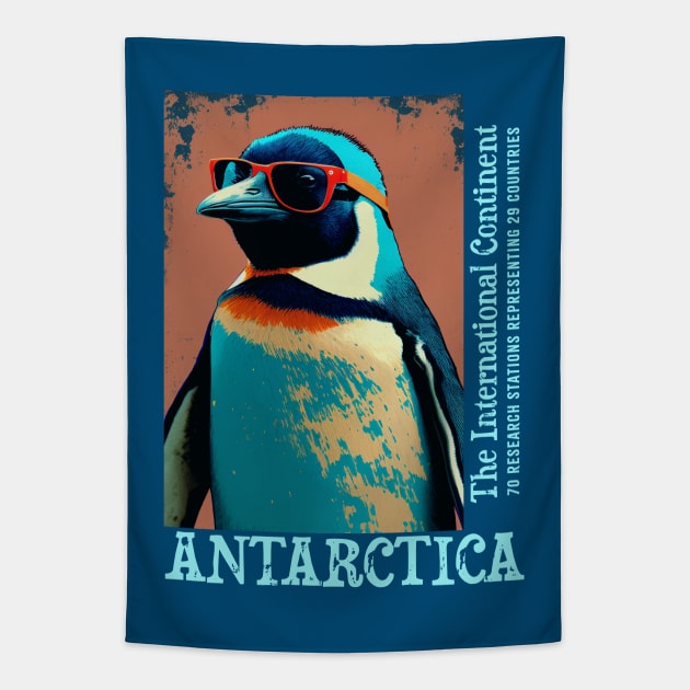 Antarctica Cute Penguin with Glasses Antarctic Science Tapestry by Pine Hill Goods