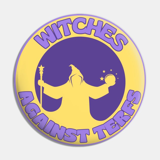 Witches Against TERFs Seal Pin by Caring is Cool