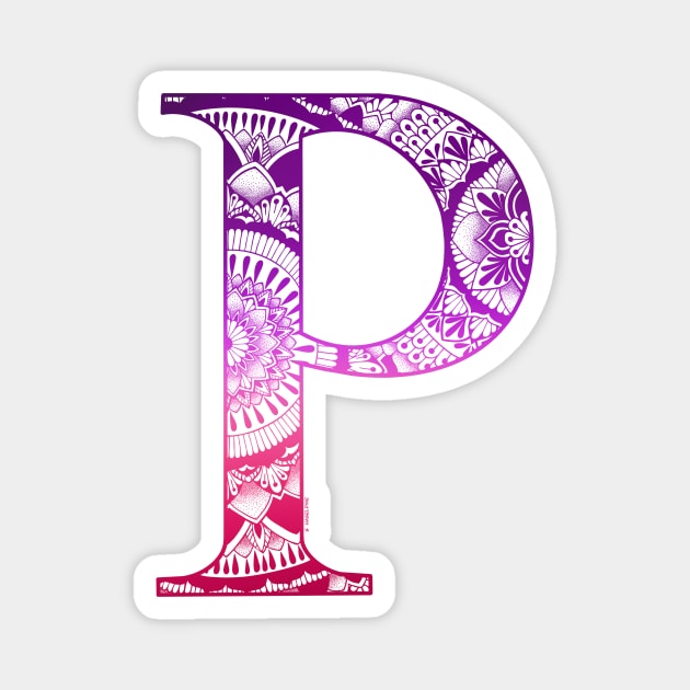 Mandala Letter Capital P Pink Magnet by Shaseldine