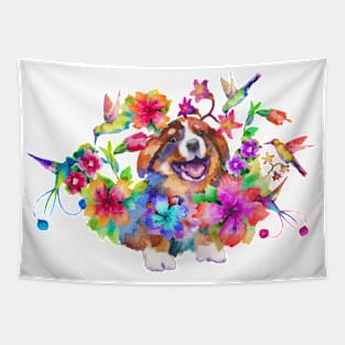 Corgi pup in flowers Tapestry