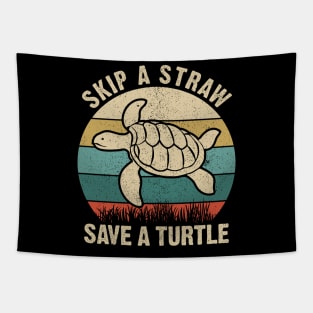 Skip a Straw Save a Turtle for Earthday - Vintage Retro Design T Shirt 3 Tapestry