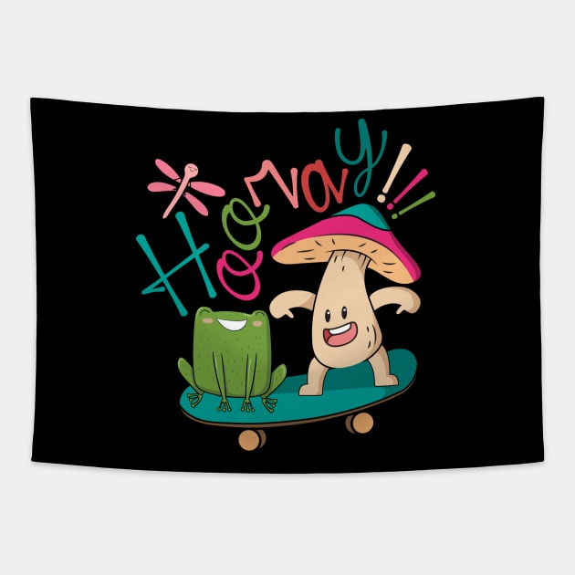 Sweet Frog Skateboarding With A Mushroom Tapestry by alcoshirts