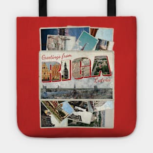 Greetings from Riga in Latvia Vintage style retro souvenir Tote