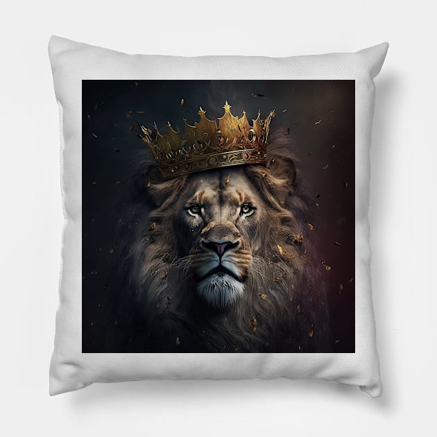 King Lion with crown Pillow by RLan