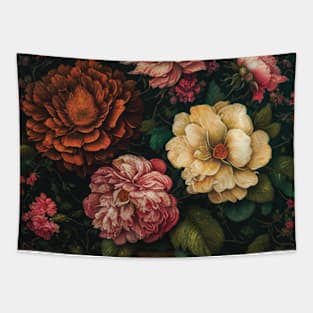 Vintage Dark Academia Flowers Painting Tapestry