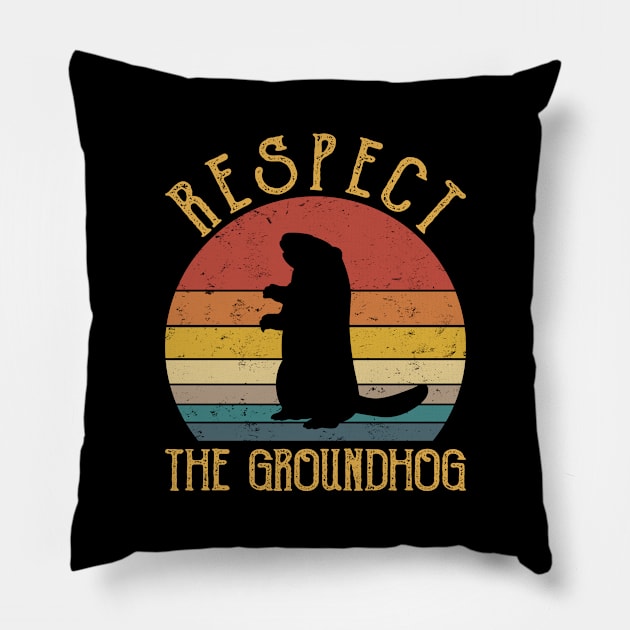 Respect The Groundhog Pillow by AnnetteNortonDesign