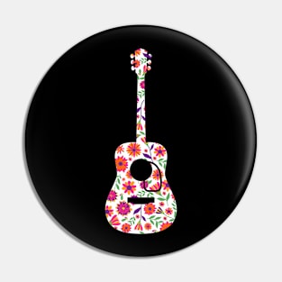 Acoustic Guitar with Floral Pattern Pin