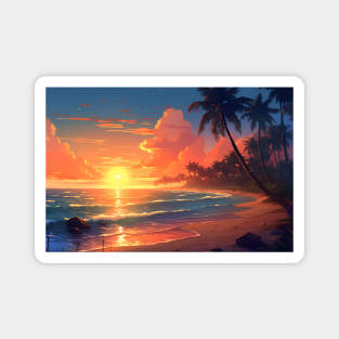 Paradise Beach at Sunset Landscape – Anime Wallpaper Magnet