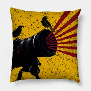 Camera and Two Crows Huginn and muninn a pair of Ravens with camera Pillow