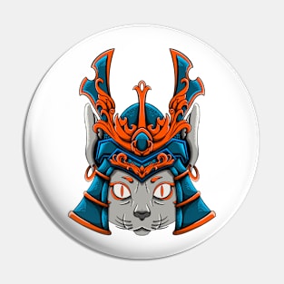 cat with samurai helmet Pin