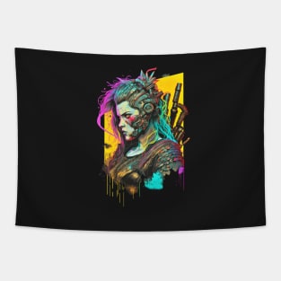 Neon Cyberpunk Viking - V1.17 Tapestry