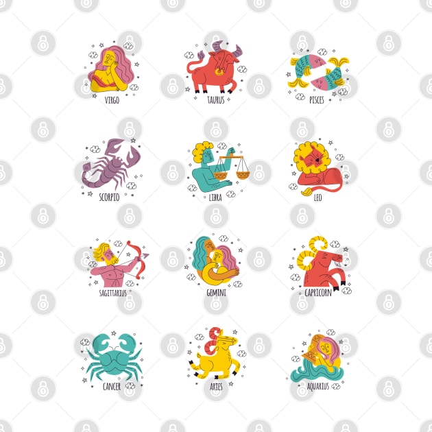 Horoscope Zodiac Signs Vector Illustrations by RetroGeek