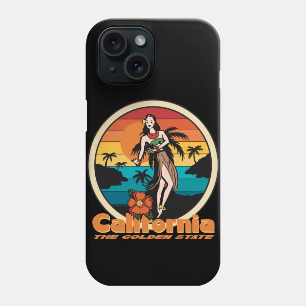 California The Golden State - Dancing Woman And Sunset Palms Phone Case by Funky Chik’n
