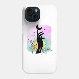 Goddess Hand and moon with watercolor background Phone Case