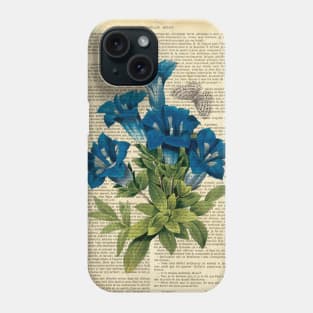 Botanical print, on old book page - garden flowers and butterfly Phone Case