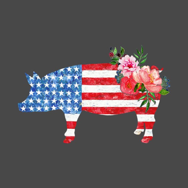 Pig America Flag With Flowers. by tonydale