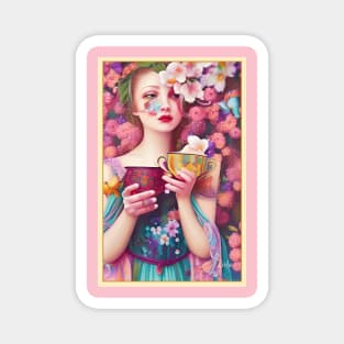 Enchanting and dreamy Flower girl drink Tea Magnet