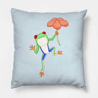 Red-Eyed Tree Frog and Flower Pillow