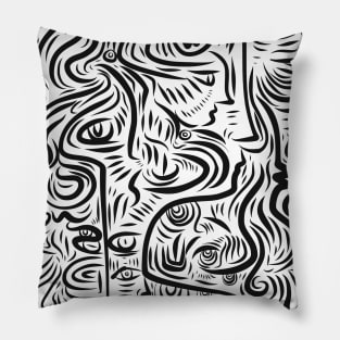 Black and White Graffiti Art Abstract Faces Pillow