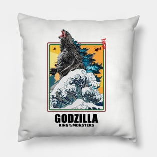 giant monsters big wave Pillow