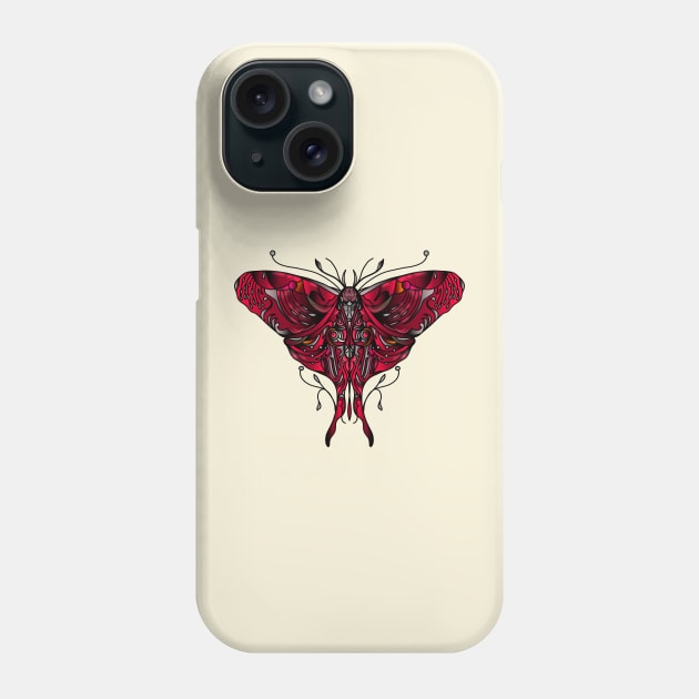 Red natura moth illustration in tattoo style shading Phone Case by jen28