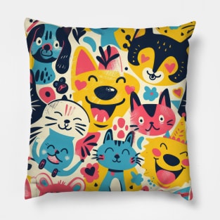 Eclectic Happy Pets and Nature Pattern Pillow