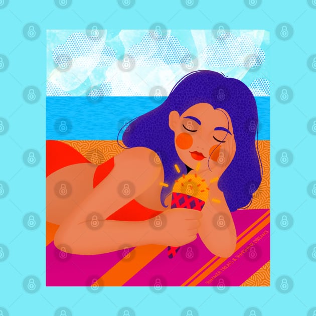 Summer girl at the beach with sunny ice cream, version 1 by iulistration