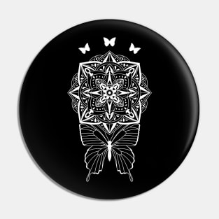 Butterfly and Mandala Silhouette Pin