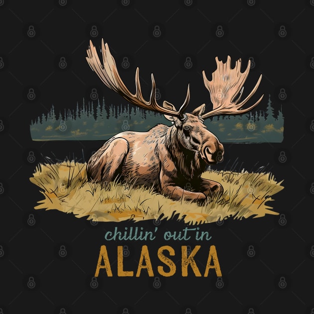 Chillin' in Alaska Moose Art by Pine Hill Goods