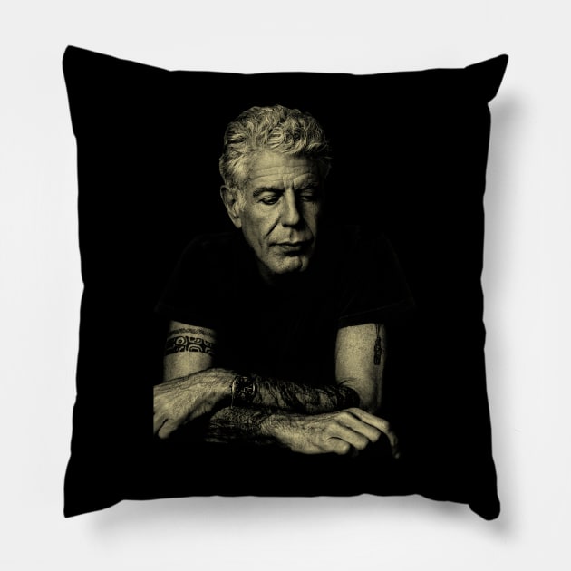 Graphic Anthony Portrait Bourdain Vintage Pillow by Ballistic Redstone