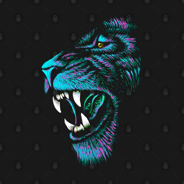 Artistic Lion Head - Blue Lion Drawing by BigWildKiwi