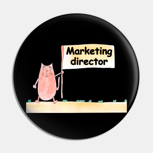 Marketing director. Profession, work, job. Cat shows a banner with the inscription. Watercolor illustration. A gift for a professional. Pin by grafinya