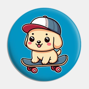 Kawaii Labrador Retriever Puppy On A Skateboard Cute Skater Dog Pin