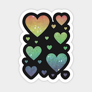 Rainbow Ombre Faux Glitter Hearts Magnet