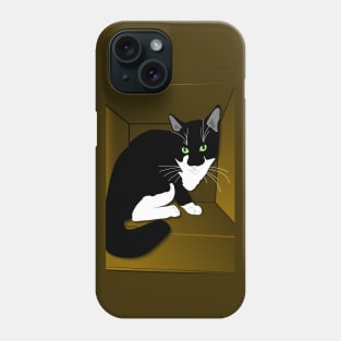 Cute Tuxedo Cat Cat in a box Copyright TeAnne Phone Case