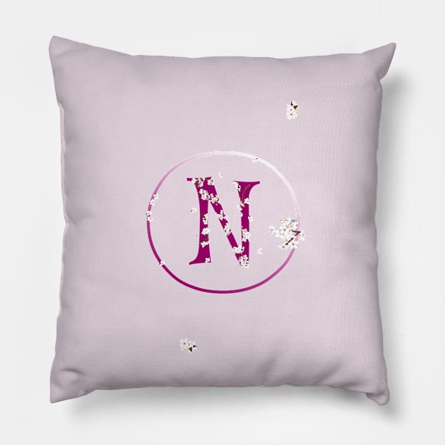 Monogram fairy flowers, letter N Pillow by Slownessi