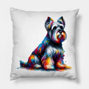 Playful Colorful Splash Cesky Terrier Artistic Portrait Pillow