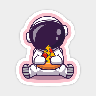 Cute Astronaut Eating Pizza Cartoon Magnet