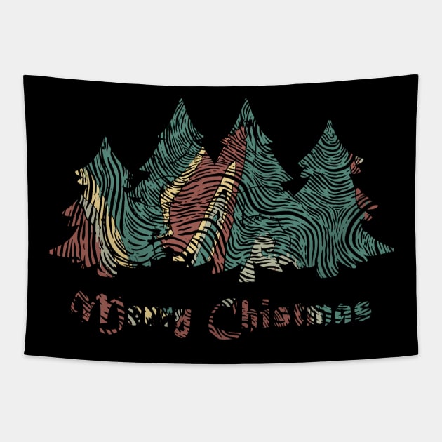 Chirstmas Line Art Tree Pattern Tapestry by Merchsides