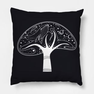 Whale in Mushroom Fantasy Lineart Pillow