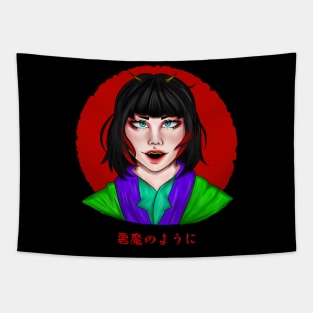 Japanese Devil Girl Aesthetic Tapestry