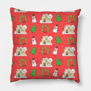 Christmas Pattern - Red Background Pillow