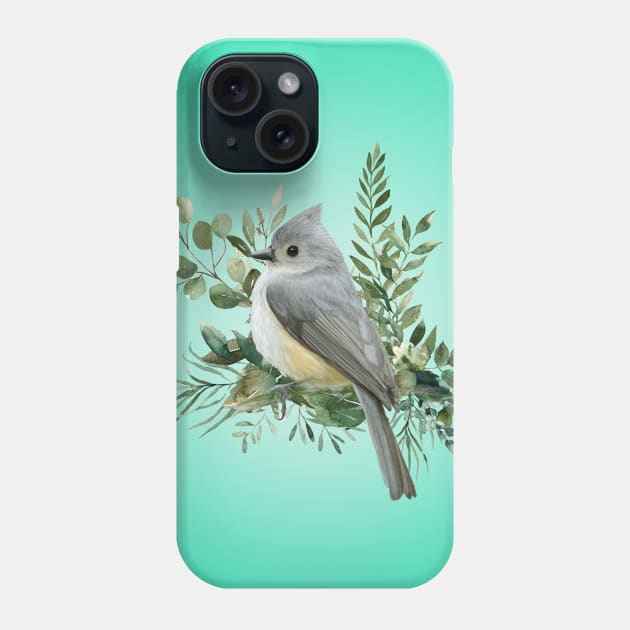 Grey Bird on Branch coral green Phone Case by Fiasco Designs