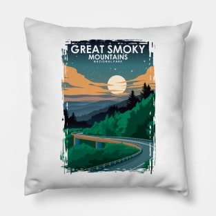 Great Smoky Mountains National Park Vintage Minimal Travel Poster at Night Pillow