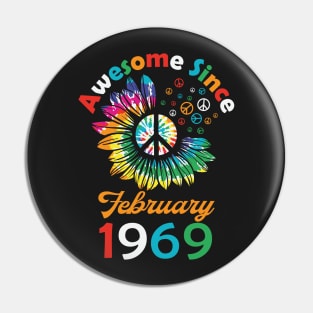 Funny Birthday Quote, Awesome Since February 1969, Retro Birthday Pin