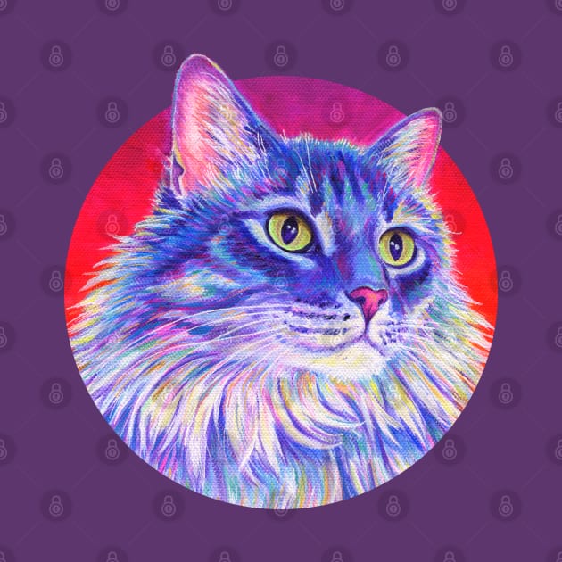 Purple Rainbow Longhair Tabby Cat by rebeccawangart