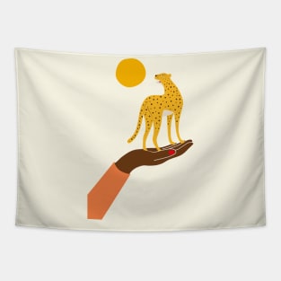 Hand, leopard and sun Tapestry